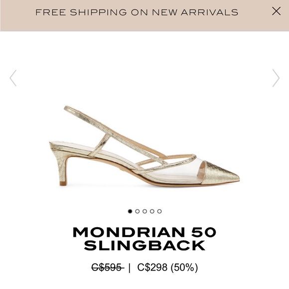 Mondrian 50 slingback Stuart Weitzman Gold kitten heal - Picture 2 of 5